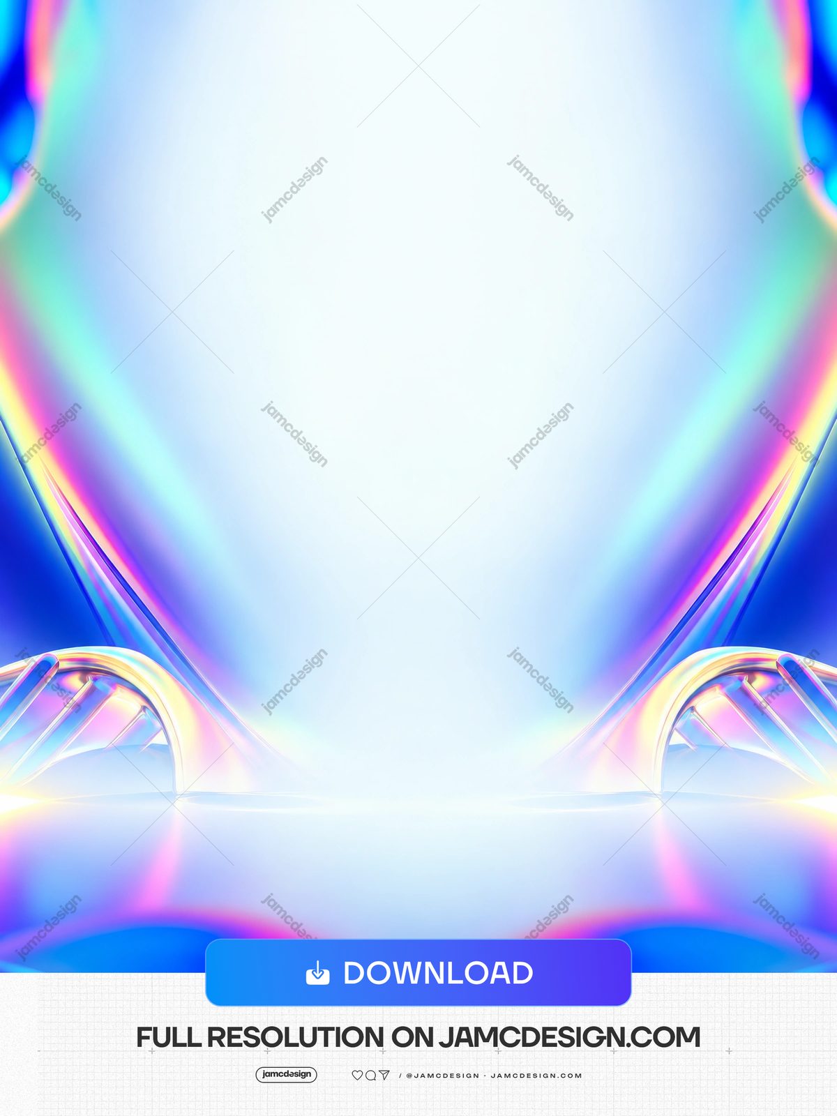 Iridescent Stage Background With Metallic Arches PNG. Download this PNG background showing a futuristic, symmetrical stage like scene with iridescent blue — Additional preview