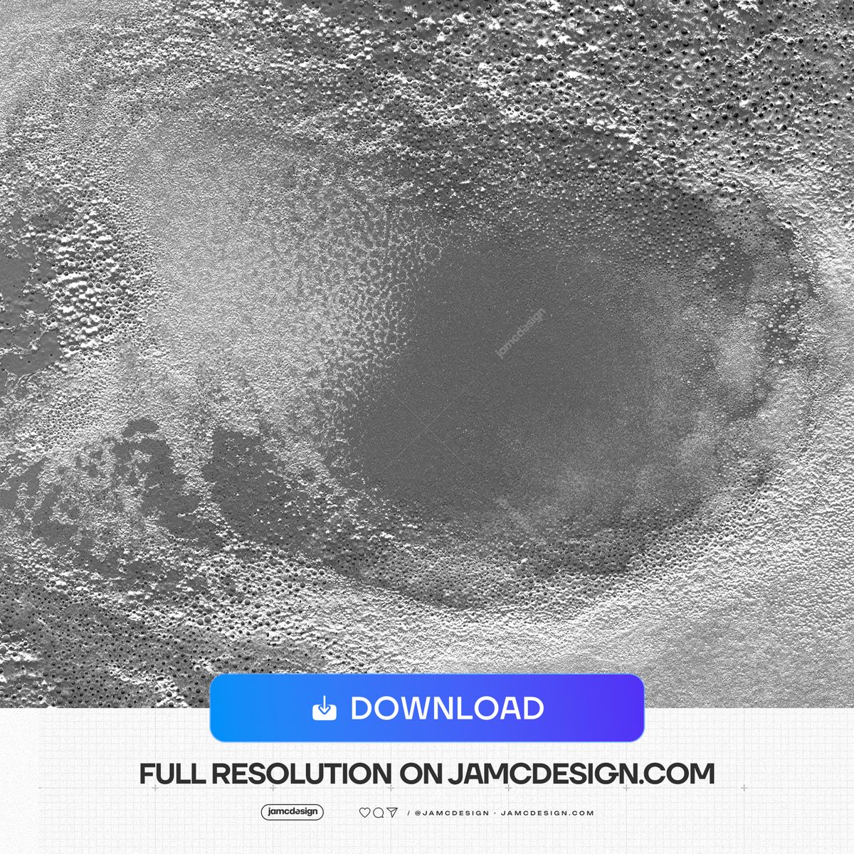 Pitted Gray Stone Texture With Worn Circular Patch PNG. A grayscale PNG stone texture shows a broad circular eroded patch amid a rough, pitted surface — Additional preview