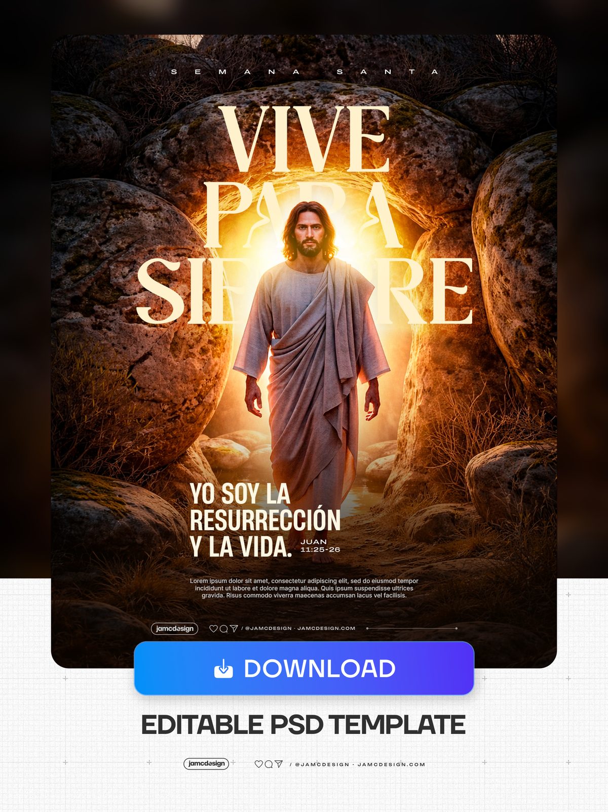 Resurreccion De Jesus Flyer Template PSD. Editable PSD template for a church religious event flyer — Additional preview