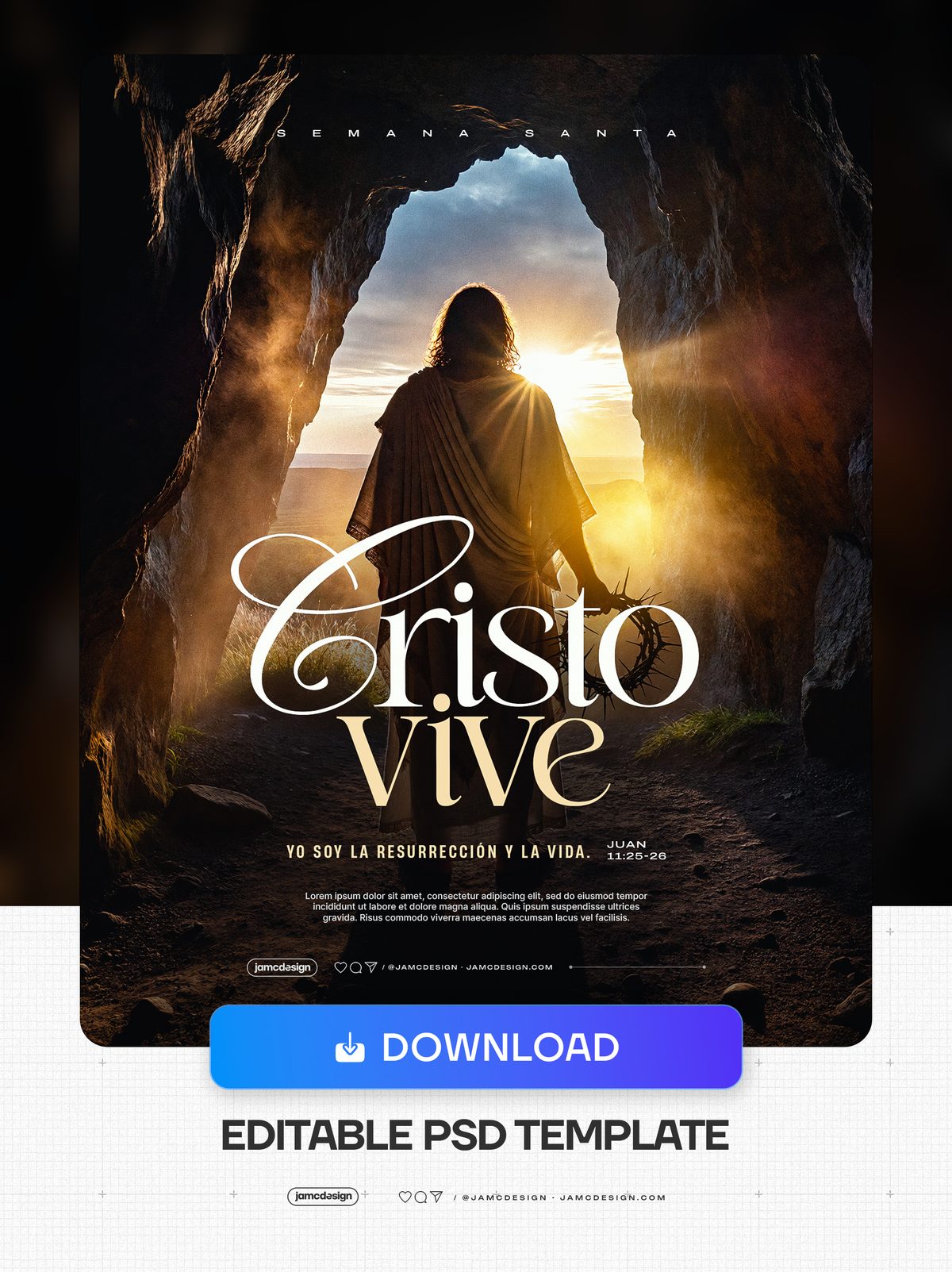 Resurreccion De Jesus Flyer Template PSD Editable. Editable PSD flyer template for a Christian resurrection event — Additional preview