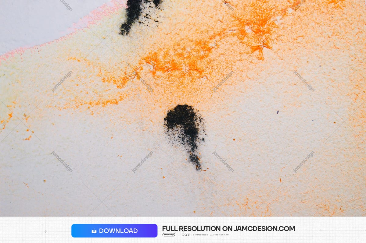 Orange And Black Paint Splatter Paper Texture. This JPG texture shows orange and black paint splatters across a pale, rough paper surface — Additional preview