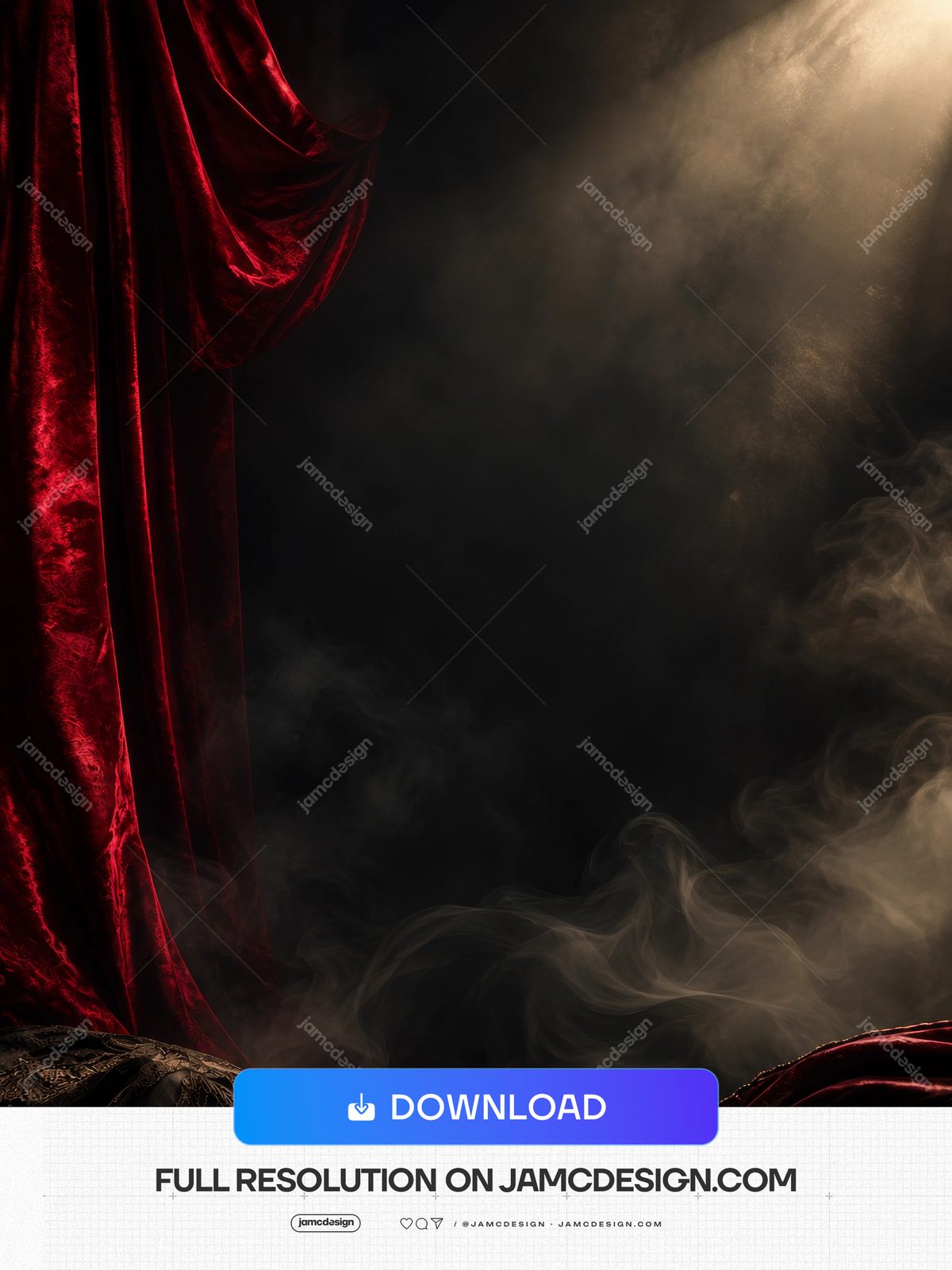 Red Curtain Halloween Smoke Background PNG. Download this PNG background of a rich red curtain bordering drifting smoke in a dark, dramatic scene — Additional preview