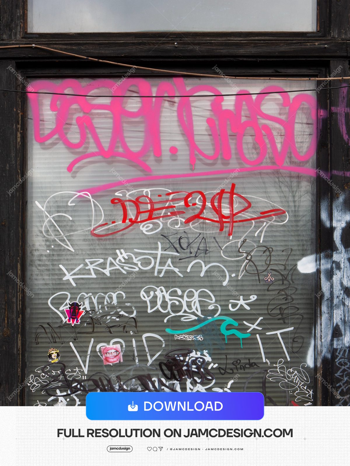 Graffiti-Covered Ribbed Window Texture PNG. Download this PNG texture of a graffiti covered ribbed urban surface, framed by dark weathered wood and metal — Additional preview