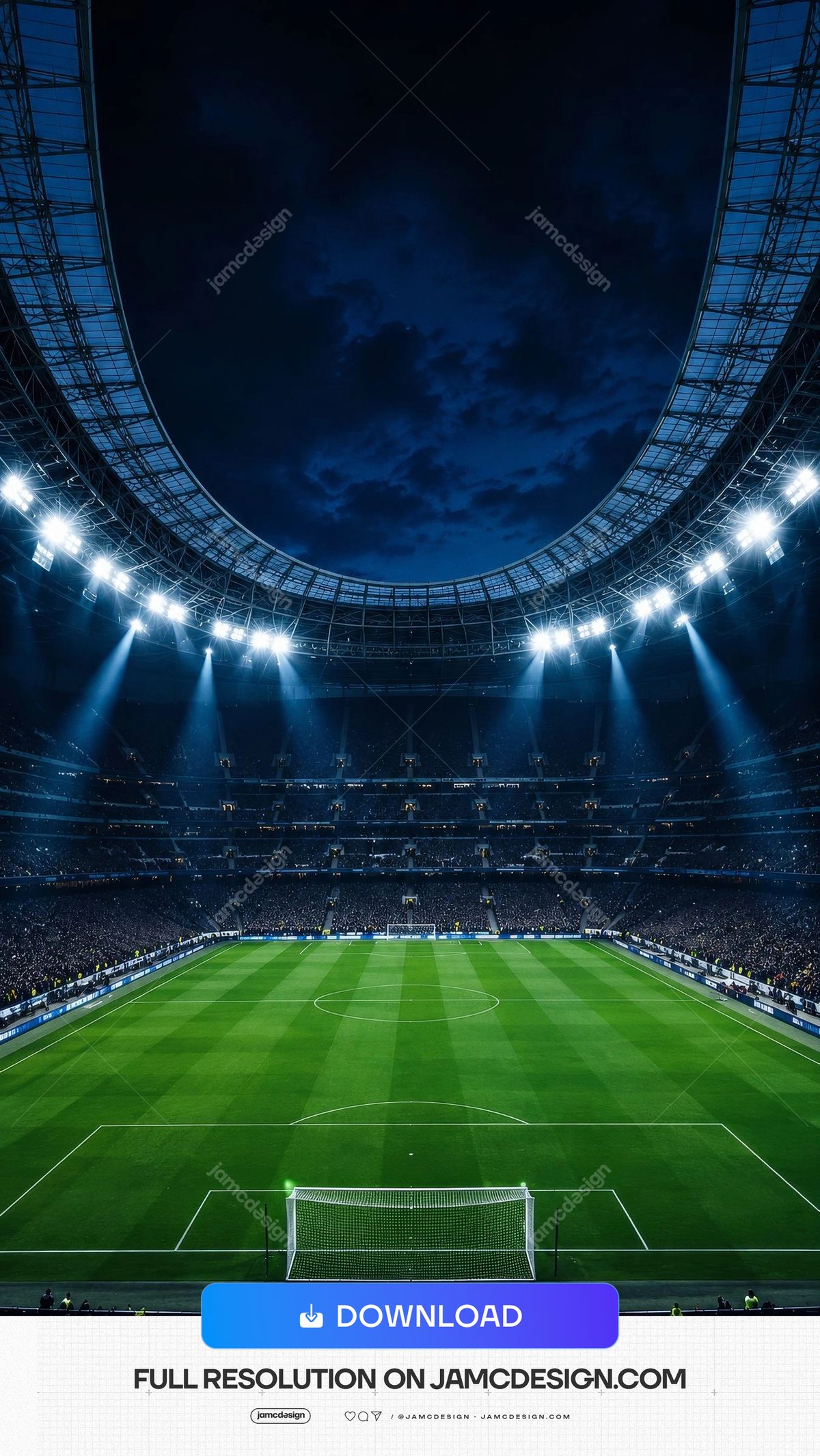 Epic Night Football Stadium Crowd And Pitch Background. Nighttime football stadium supplied as a JPG background — Additional preview