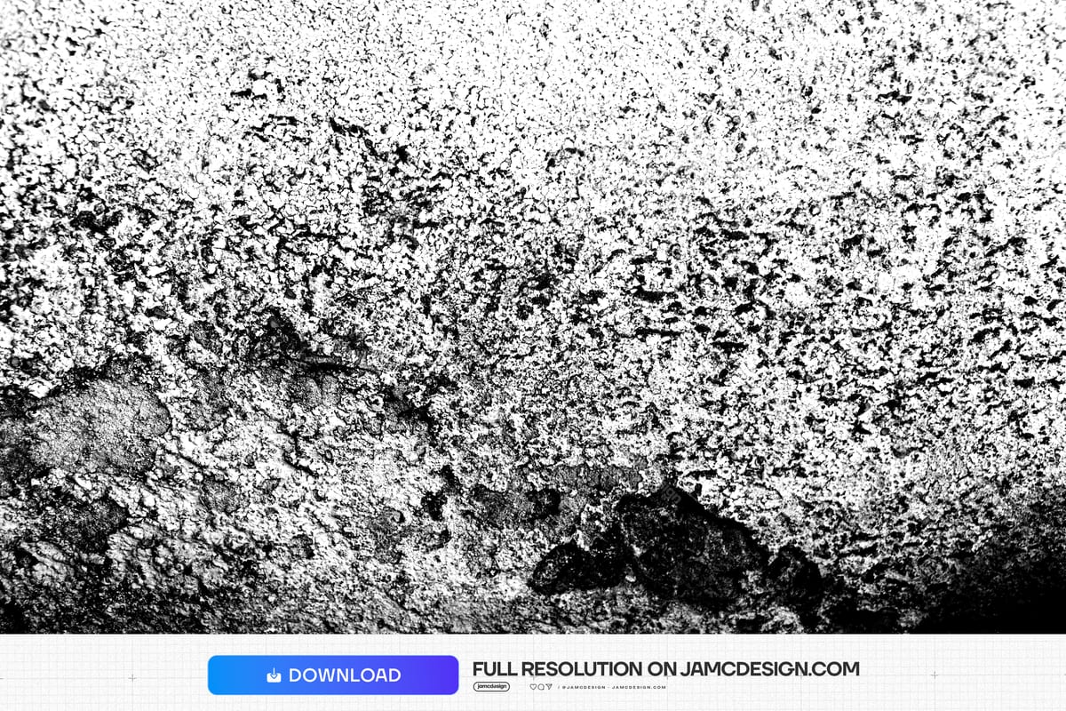 Dense-Grain Monochrome Stone Texture PNG. This monochrome stone texture PNG has a rough, crusted surface with dense grain and irregular black and white marks — Additional preview