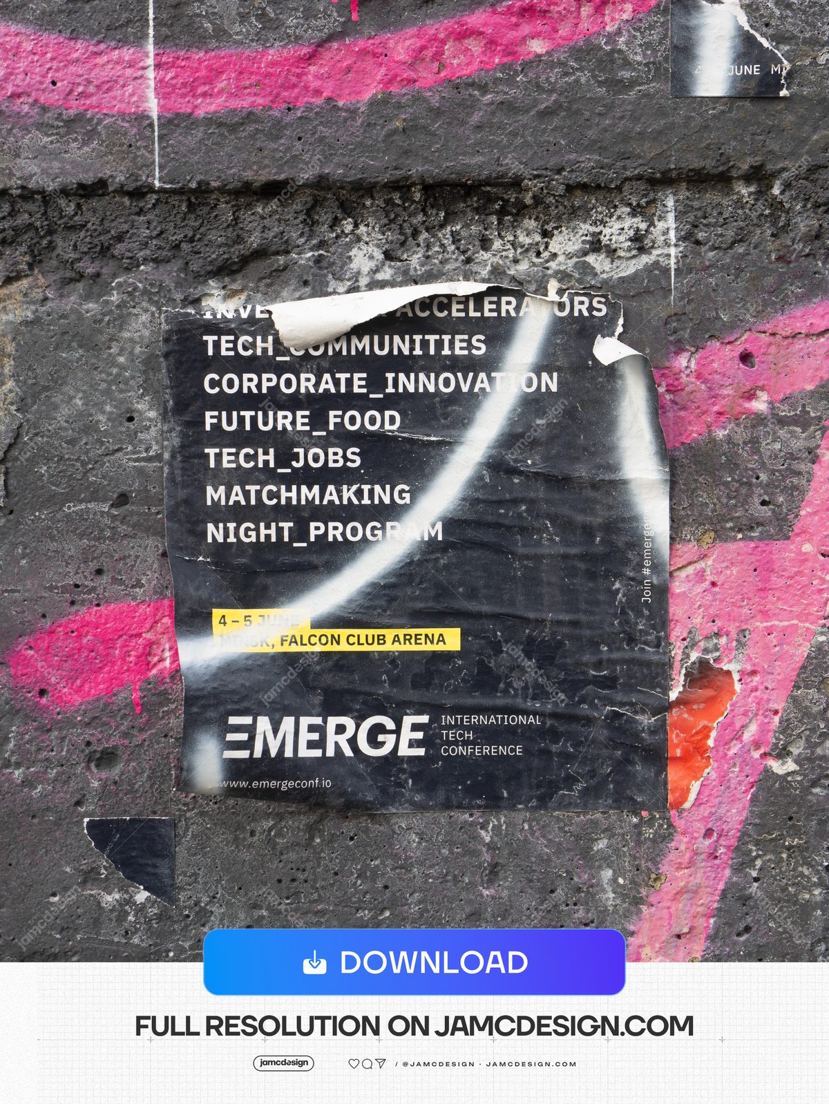Torn Poster And Pink Paint Texture PNG. This PNG texture shows a torn, creased paper poster over rough grey concrete — Additional preview