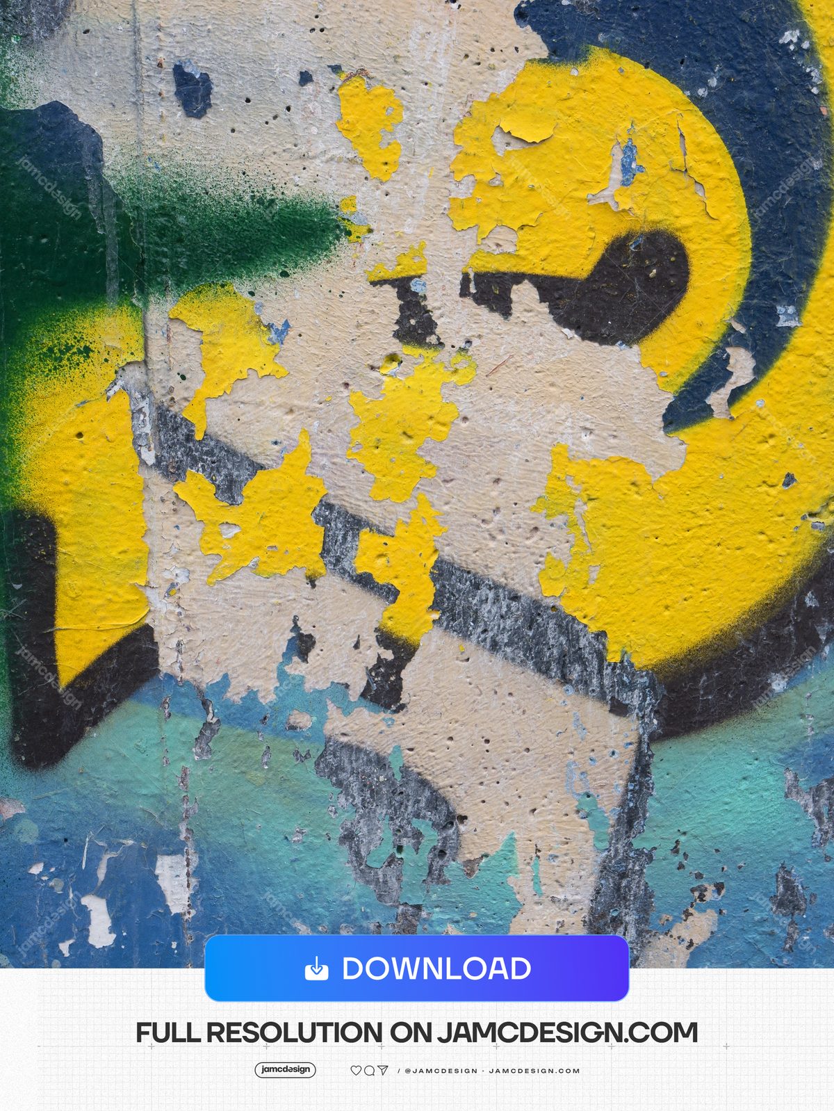 Weathered Graffiti Paint Texture PNG. This PNG texture captures weathered graffiti paint, with peeling yellow, blue — Additional preview
