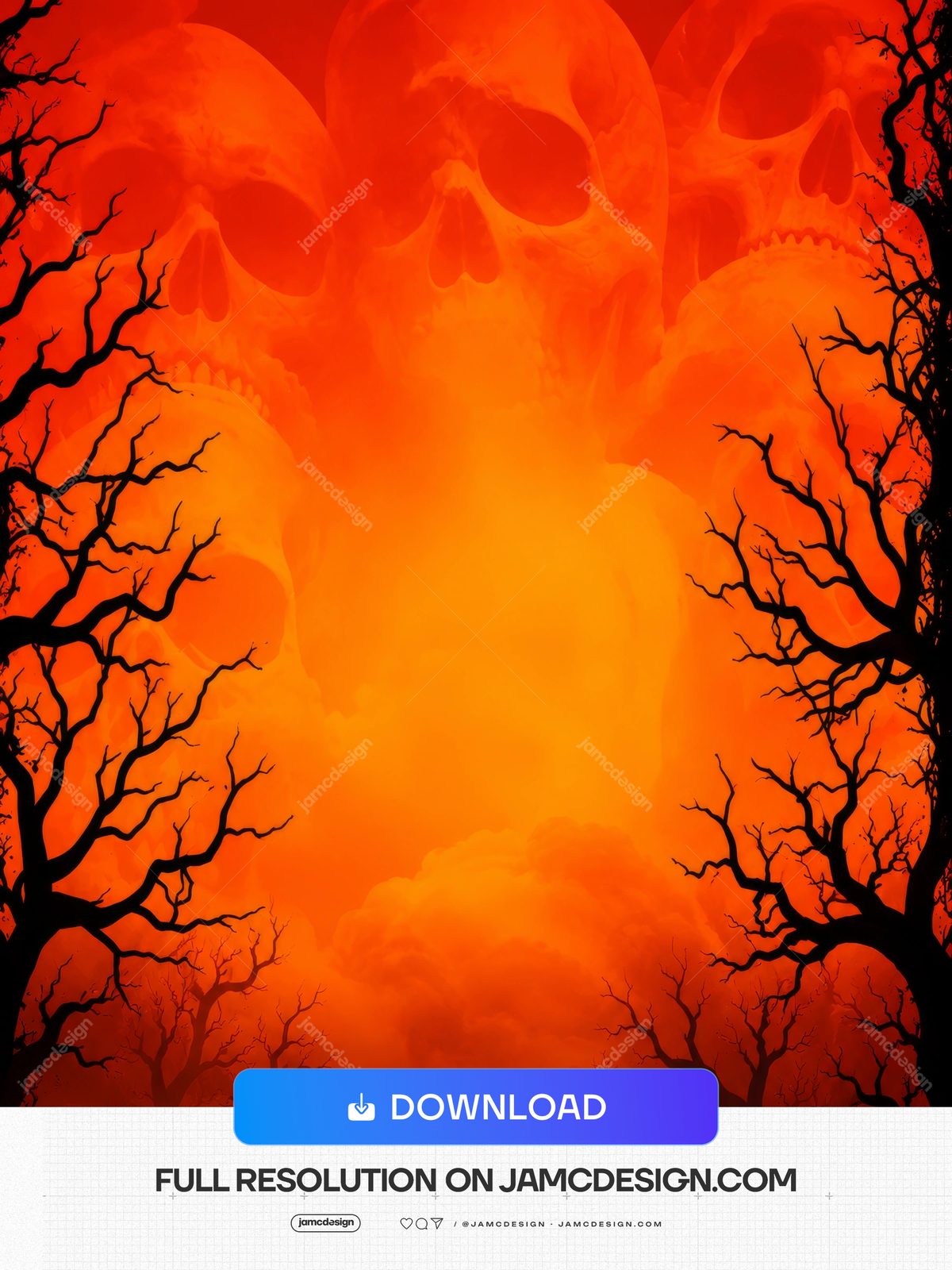 Orange Halloween Sky With Skull Clouds Background PNG. Download this PNG Halloween background with oversized skull shapes emerging through an orange red sky — Additional preview