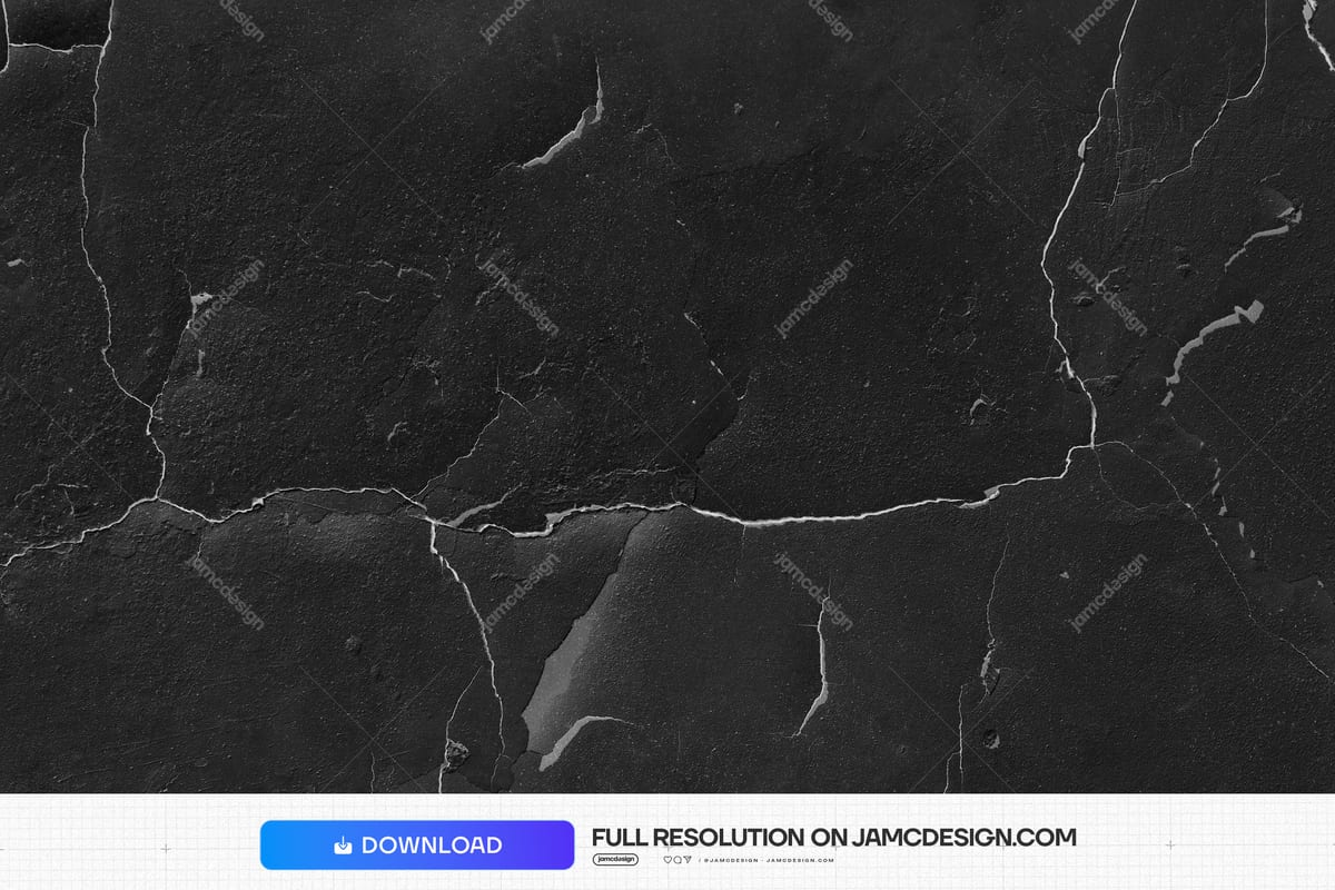 Dark Cracked Stone Texture Background. This JPG texture shows a dark stone surface split by fine pale cracks, with a rough, distressed monochrome appearance — Additional preview