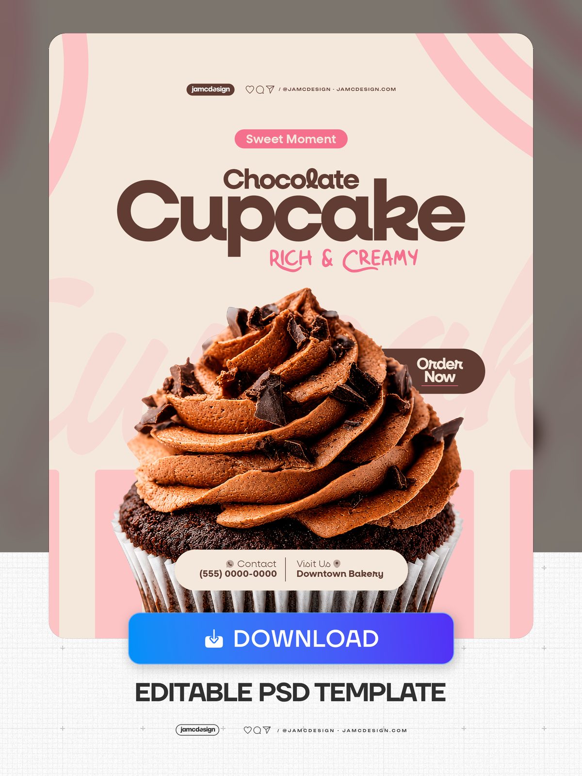 Modèle De Flyer Vente De Cupcakes Au Chocolat PSD Modifiable. Modèle PSD modifiable pour un flyer pour les réseaux sociaux dédié à la vente de cupcakes au — Aperçu supplémentaire