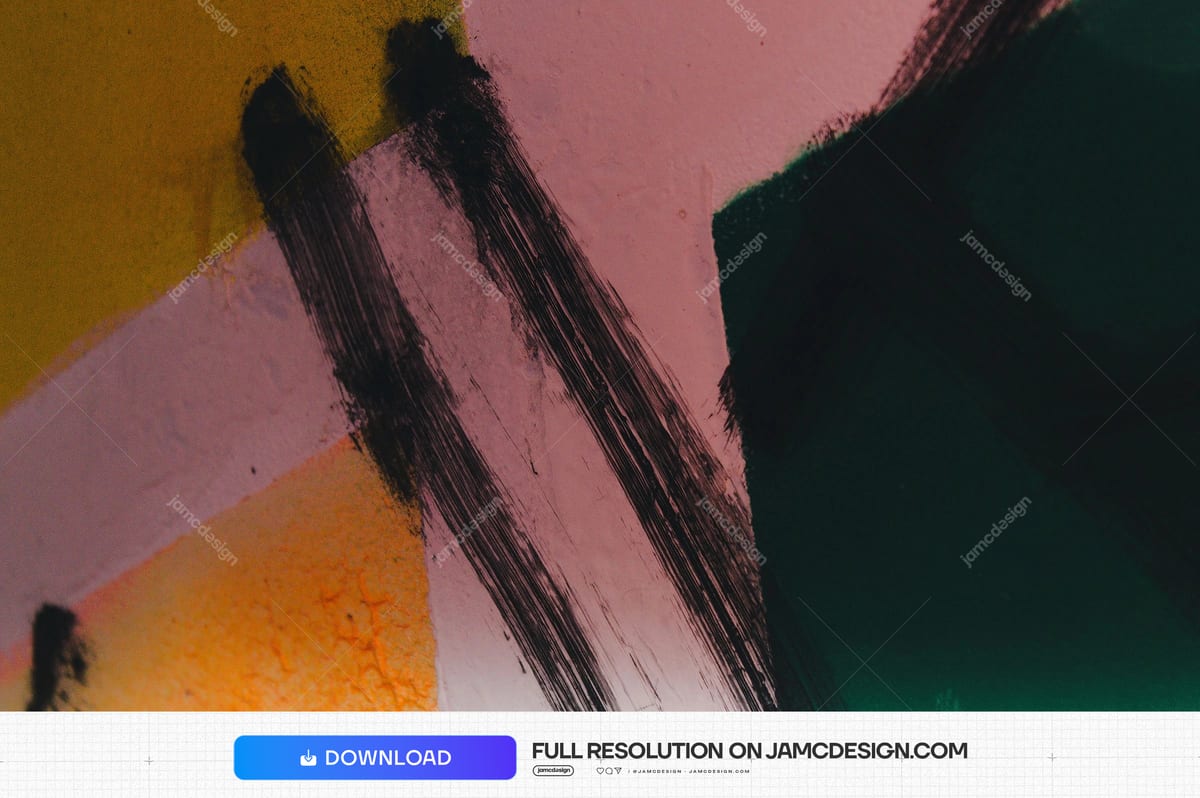 Black Brushstrokes On Colorful Paper Texture. This abstract JPG texture features rough black ink brushstrokes over pink, ochre — Additional preview
