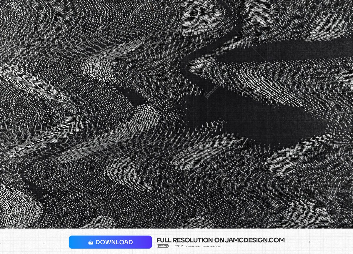 Grayscale Digital Interference Texture. This monochrome JPG texture combines rippling bands of fine broken lines in an abstract digital interference pattern — Additional preview