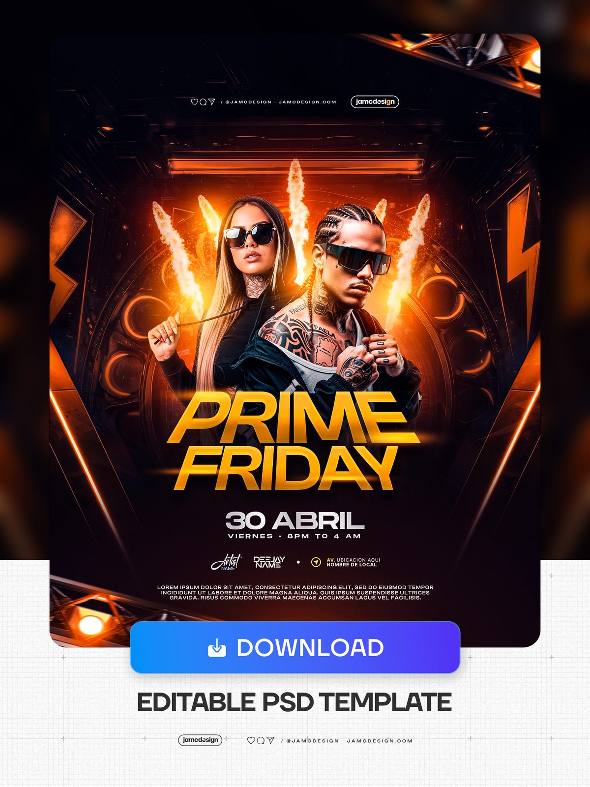 Prime Friday Flyer Template PSD Editable. Editable PSD template for a Friday event flyer with a dark composition — Additional preview