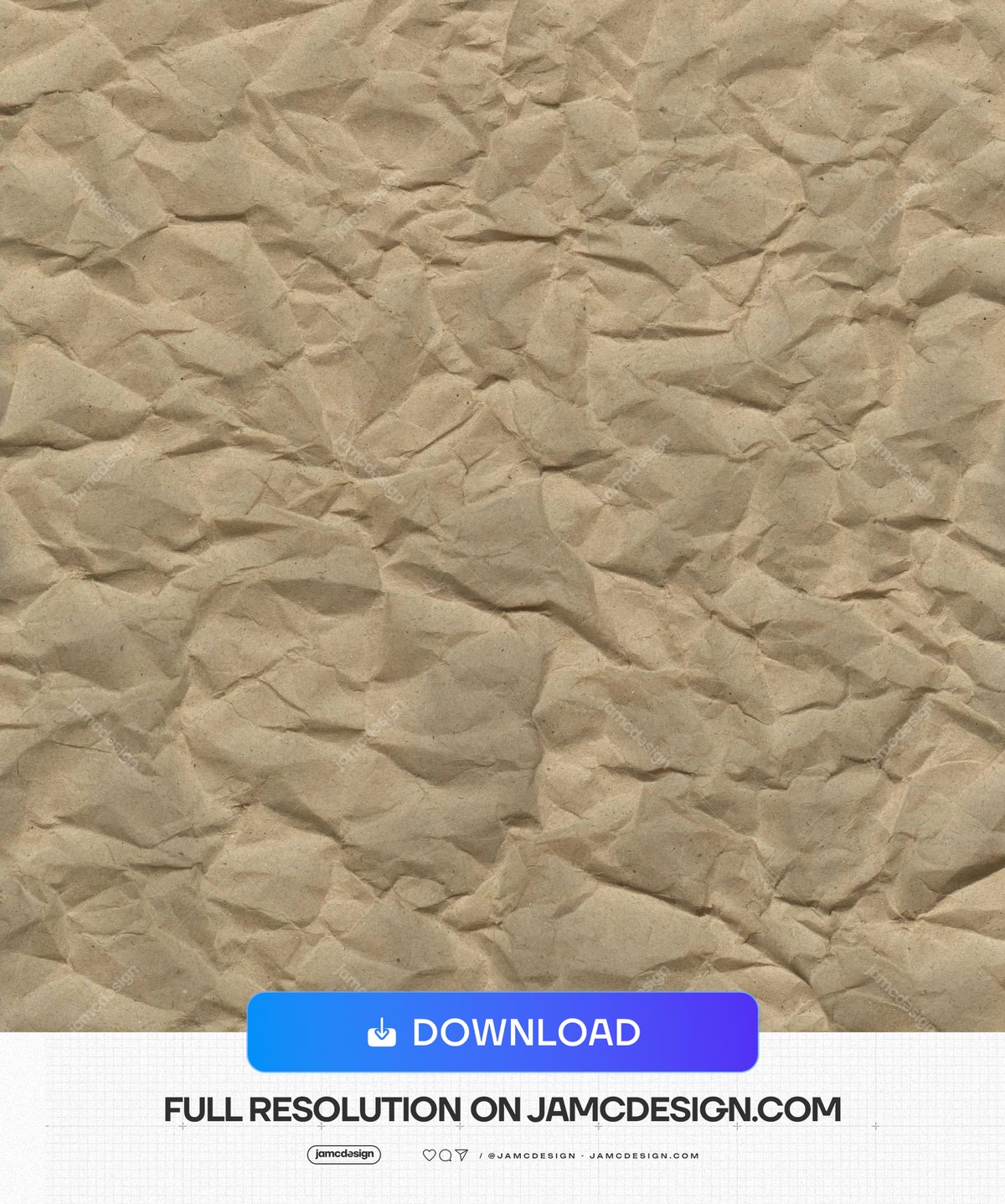 Creased Kraft Paper Background Texture. This beige JPG paper texture shows dense, irregular creases and softly mottled shading across the surface — Additional preview
