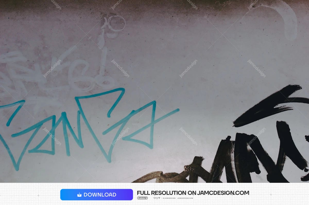 Rough Gray Wall Texture With Teal And Black Graffiti. Download this JPG texture of a weathered gray wall marked with teal angular graffiti and bold black brush — Additional preview