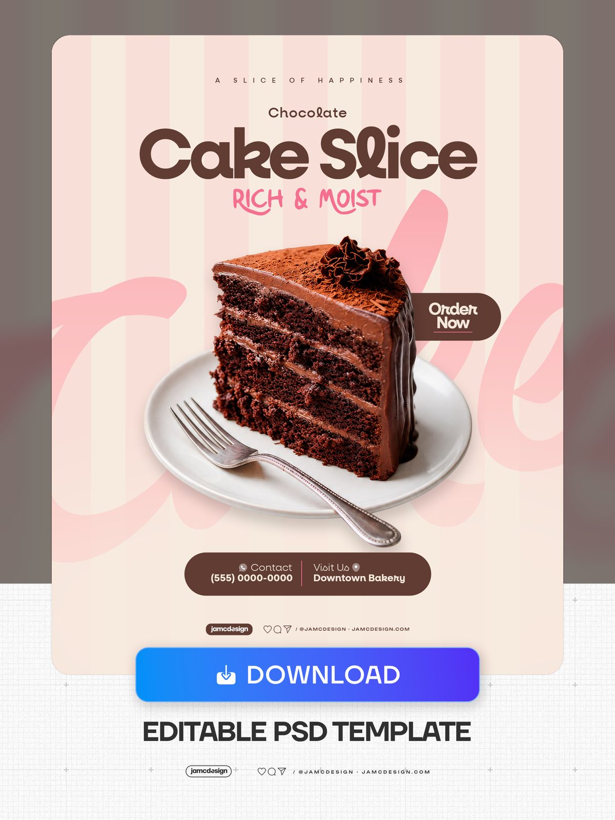Part De Gâteau Au Chocolat Flyer Modèle PSD Modifiable. Modèle PSD modifiable pour un flyer de média social sur un dessert au chocolat — Aperçu supplémentaire