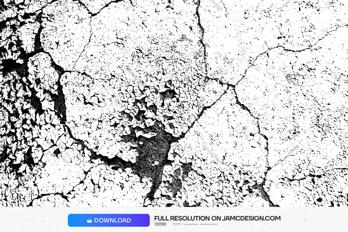 Black And White Cracked Plaster Texture PNG. This PNG texture features a high contrast cracked plaster surface in stark black and white — Additional preview
