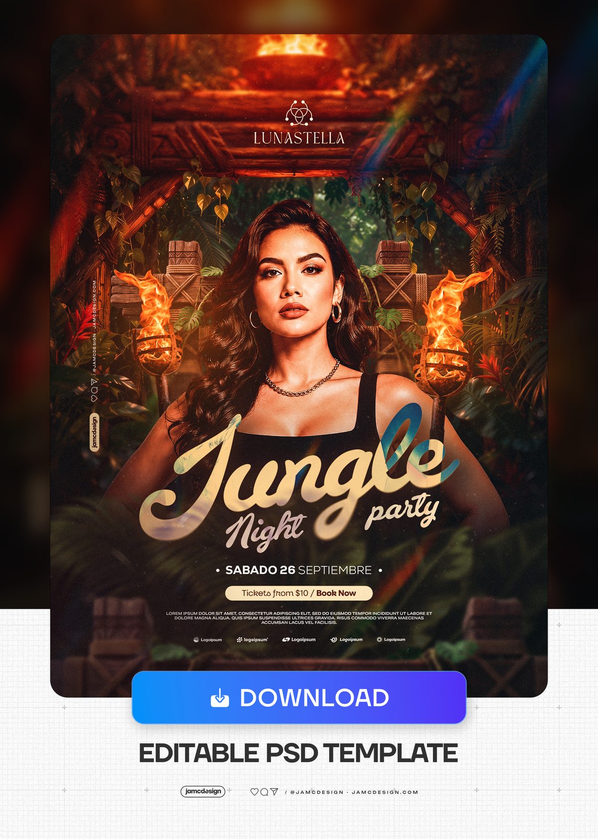 Jungle Night Party Flyer Template PSD. Download this editable PSD event flyer template for a jungle night party — Additional preview