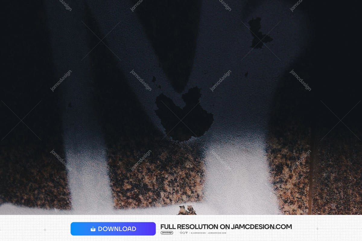 Dark Grunge Texture With White Spray Paint And Brown Stains. This JPG texture features a dark, rough surface with broad white spray paint marks and mottled — Additional preview