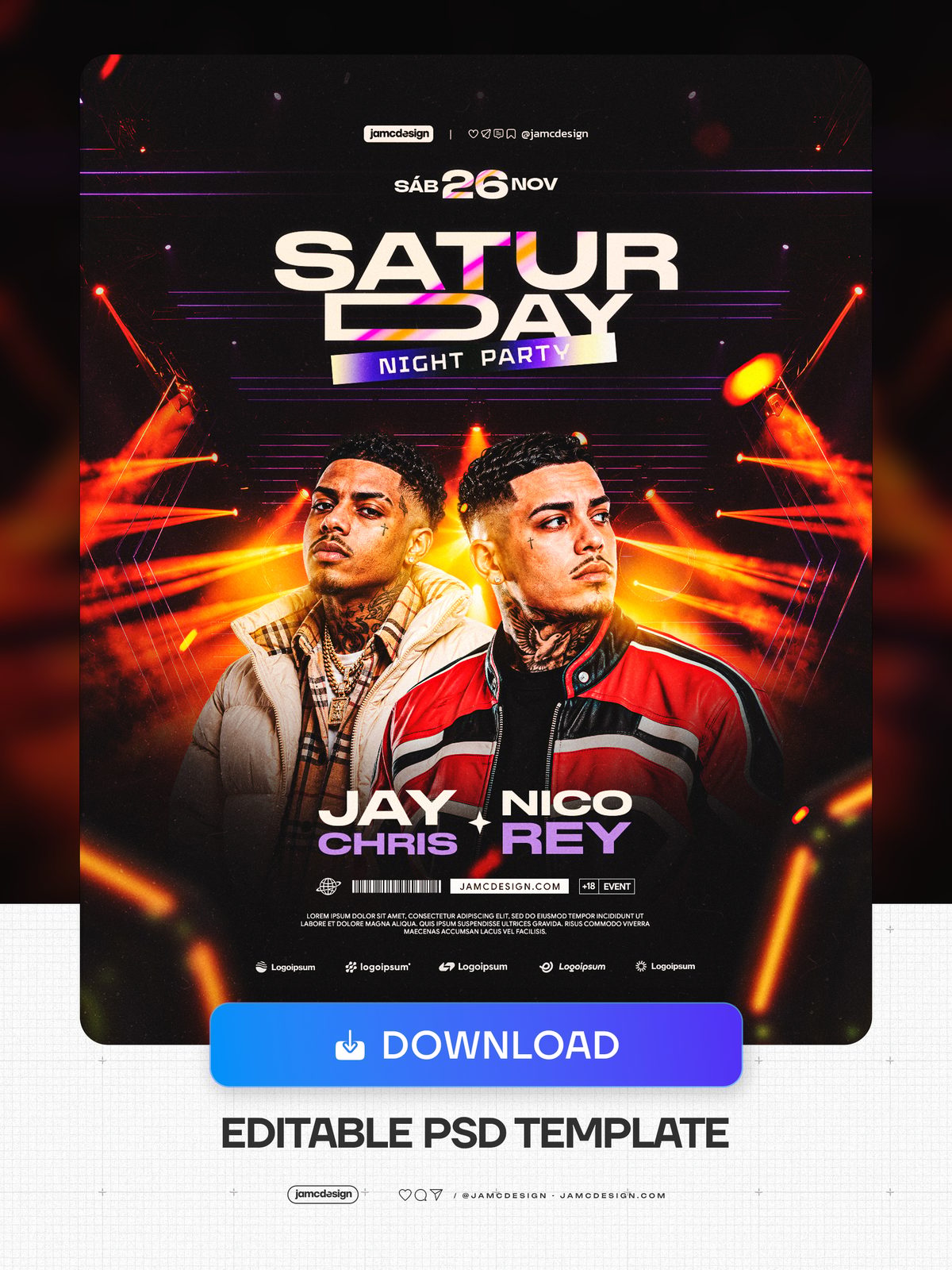 Saturday Night Party Flyer Template With Portraits PSD. Download this editable PSD event flyer template for a Saturday night party — Additional preview