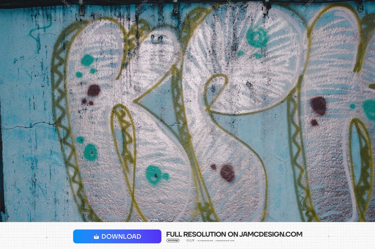 Oversized Graffiti Lettering Wall Texture. This JPG texture shows oversized pale blue graffiti lettering with muted pink fills and olive green outlines across — Additional preview