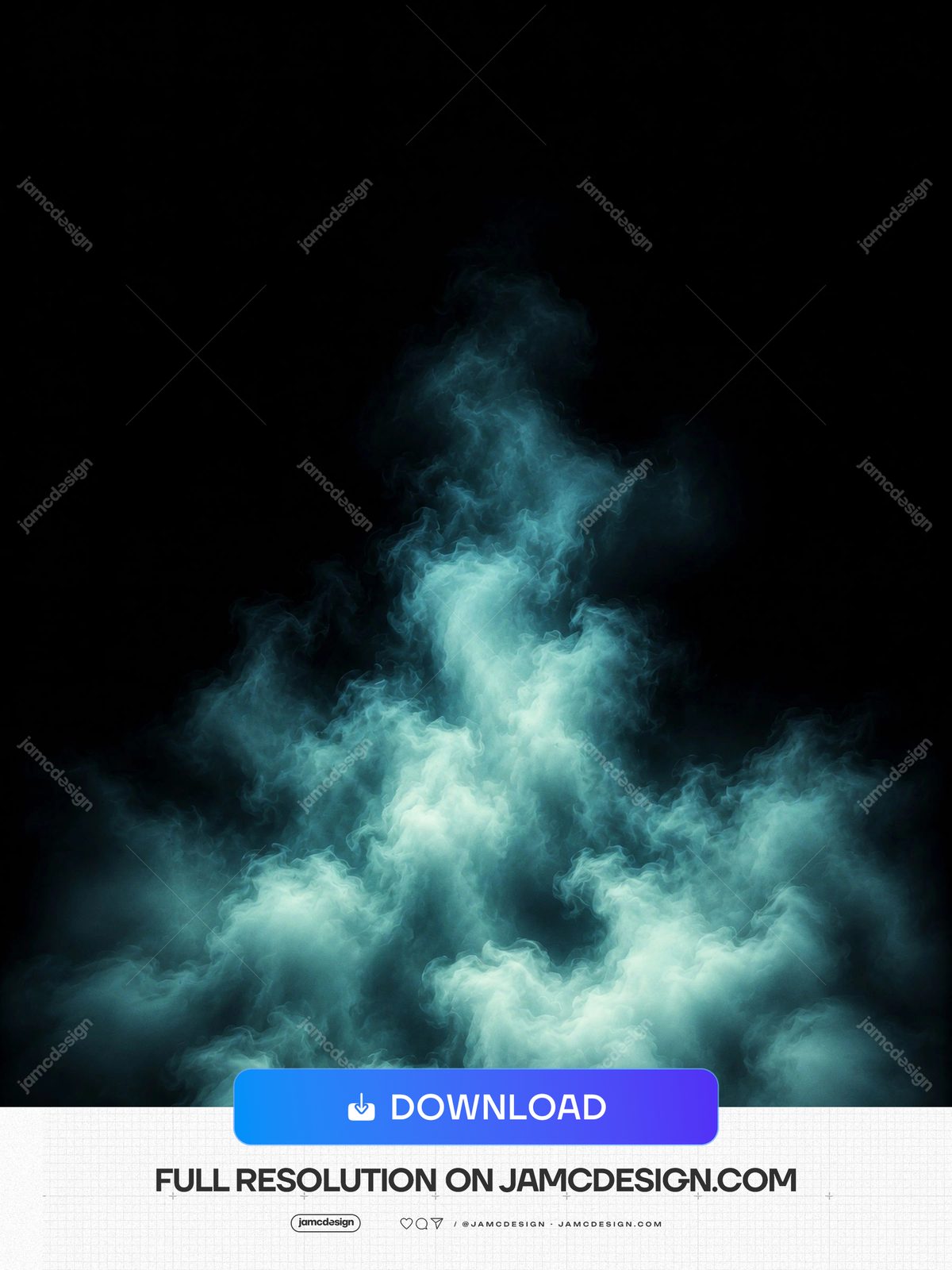 Glowing Teal Smoke Mountain Dark Background Vertical Luminous Vapor. JPG overlay texture featuring billowing teal smoke rising against a nearly black field — Additional preview