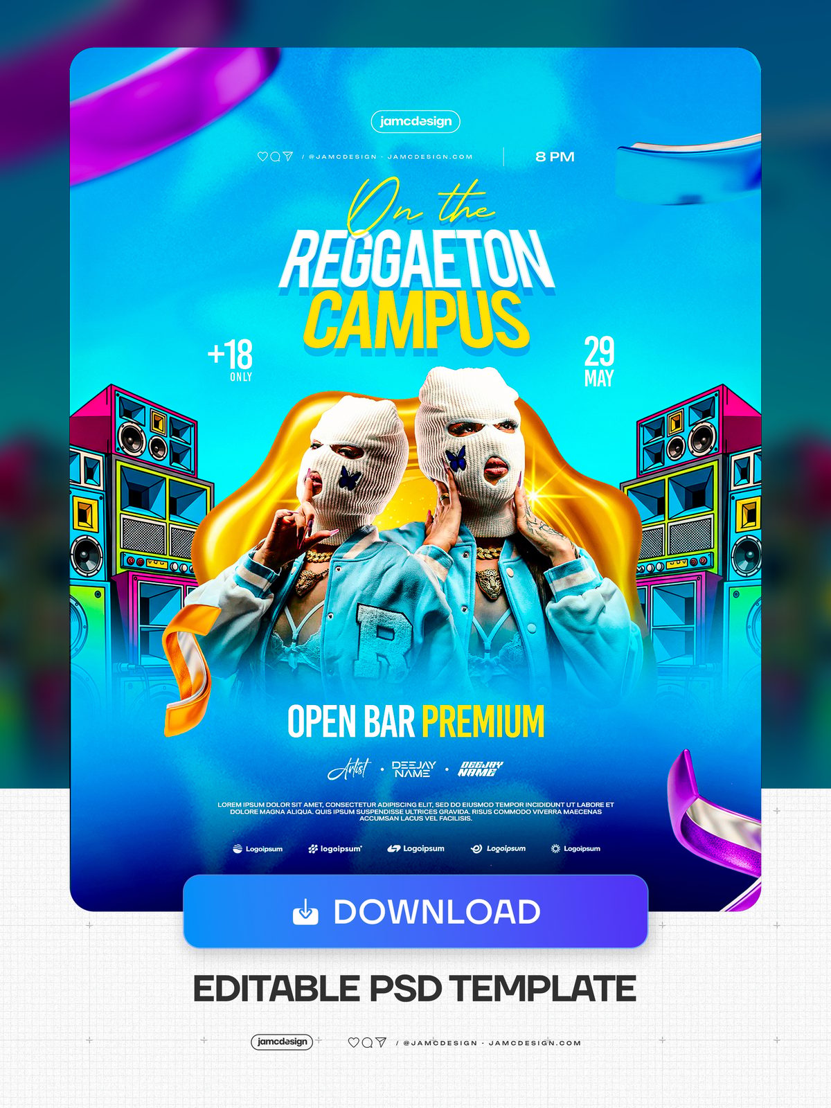 Modelo De Flyer Reggaeton Campus PSD Editável. Modelo de PSD editável para um flyer de evento reggaeton no campus — Prévia adicional