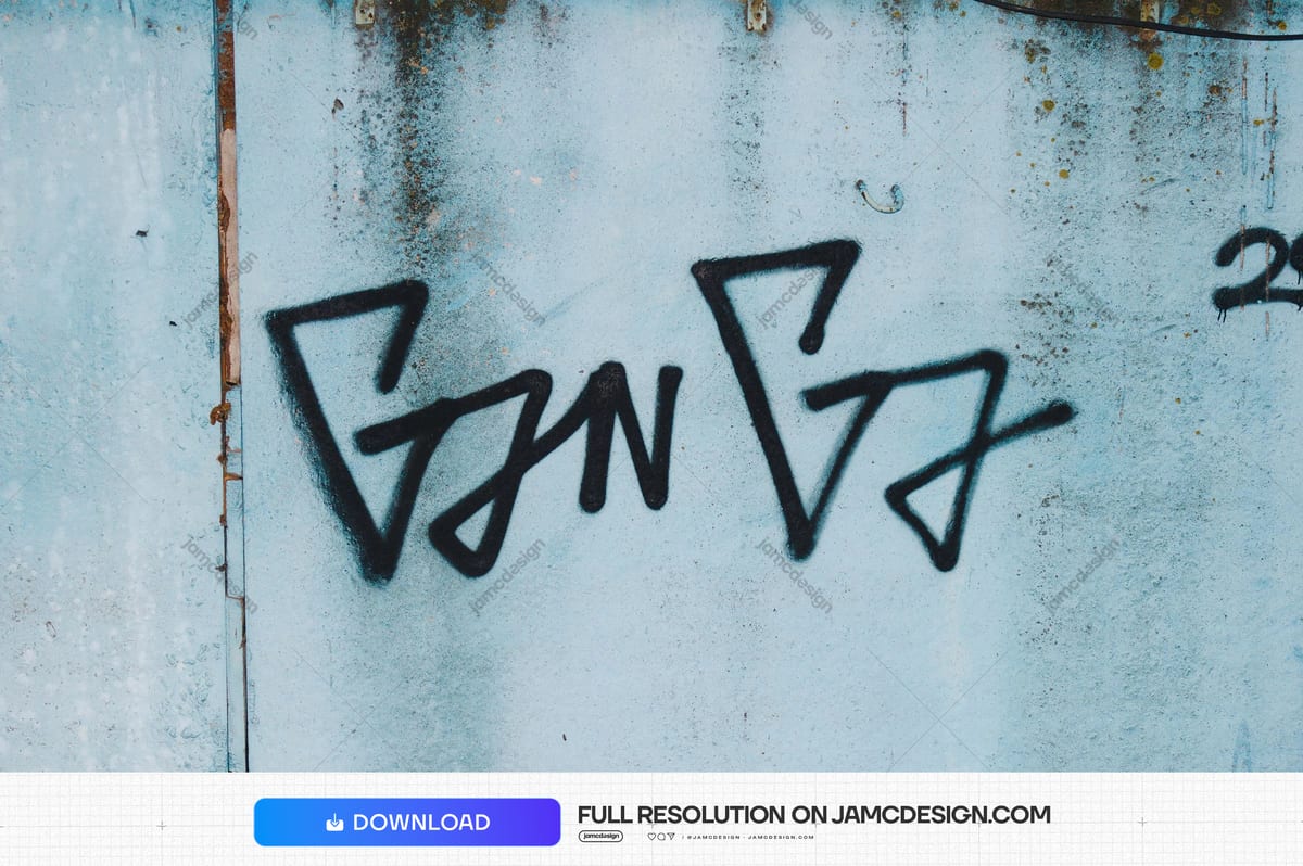 Pale Aqua Wall Texture With Black Graffiti. This JPG texture shows a pale aqua, weathered wall marked by bold black angular graffiti and scattered rust stains — Additional preview