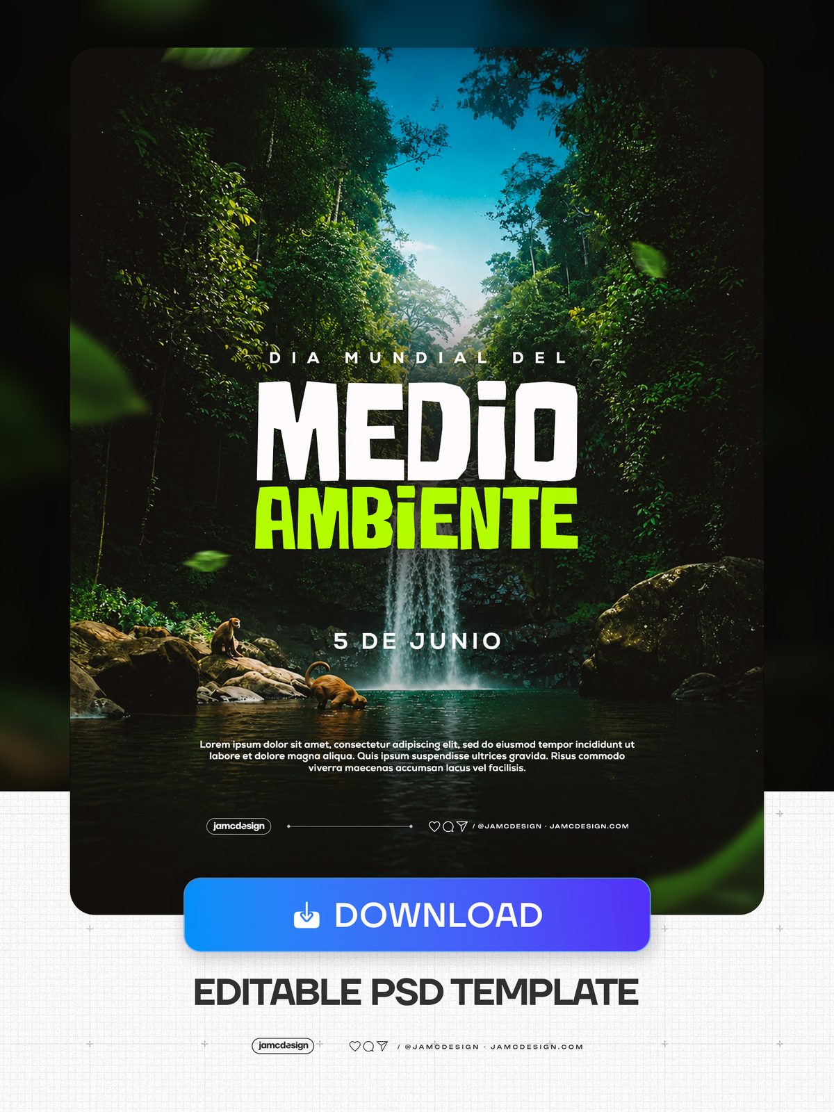 Flyer Del Día Mundial Del Medio Ambiente Con Cascada PSD. Plantilla de flyer PSD editable para un evento por el Día Mundial del Medio Ambiente — Vista previa adicional