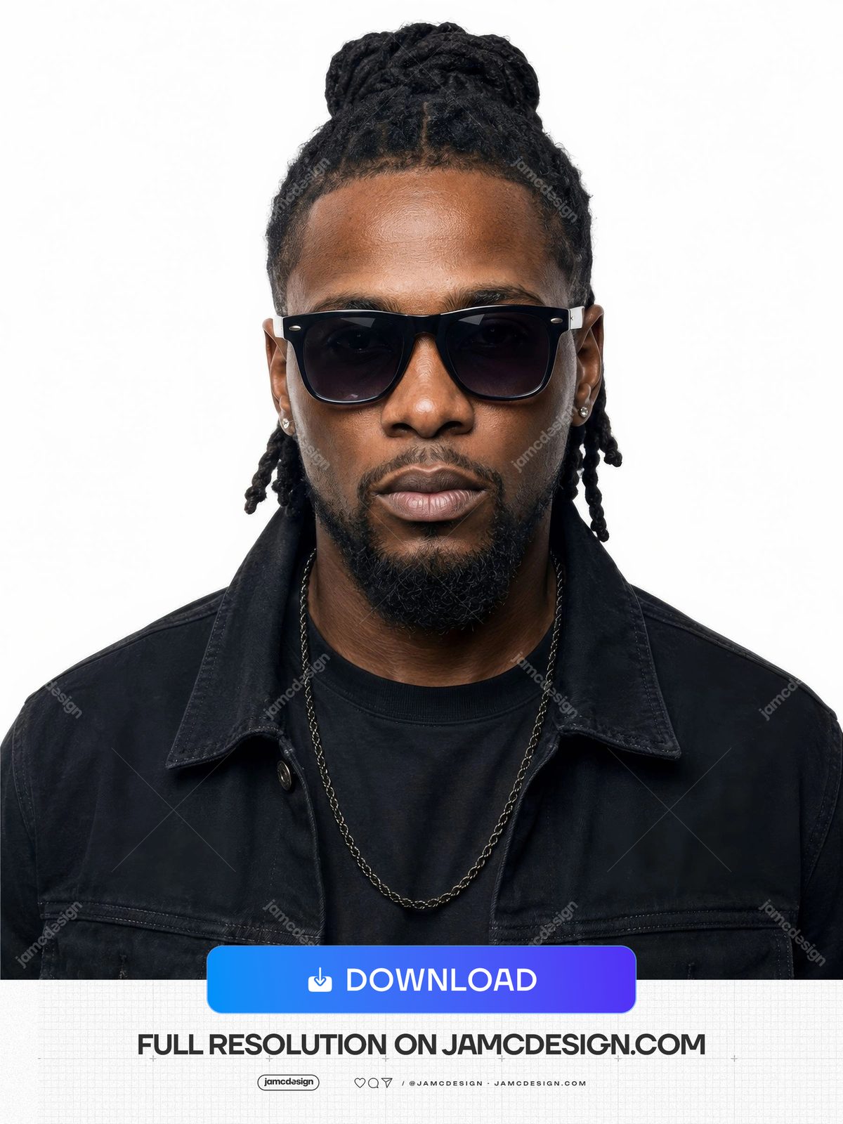 Black Streetwear Male Artist With Sunglasses Studio Portrait. JPG photo of a man wearing dark streetwear, sunglasses and a chain — Additional preview