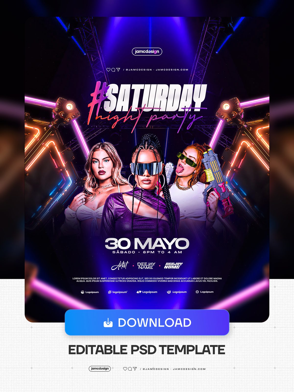 Plantilla De Flyer Sábado Por La Noche PSD Editable. Plantilla de flyer PSD editable para una fiesta de sábado por la noche — Vista previa adicional