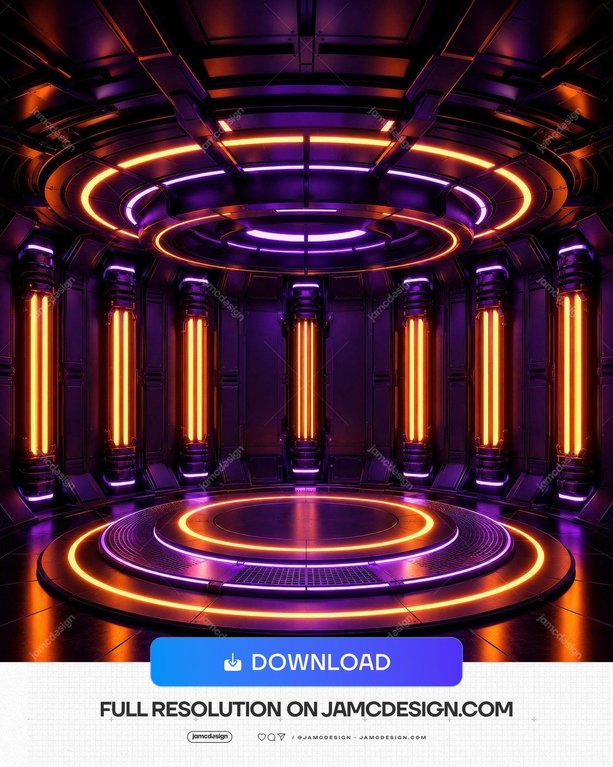 Futuristic Purple Orange Neon Sci Fi Stage Background. Futuristic sci-fi stage supplied as a JPG background — Additional preview