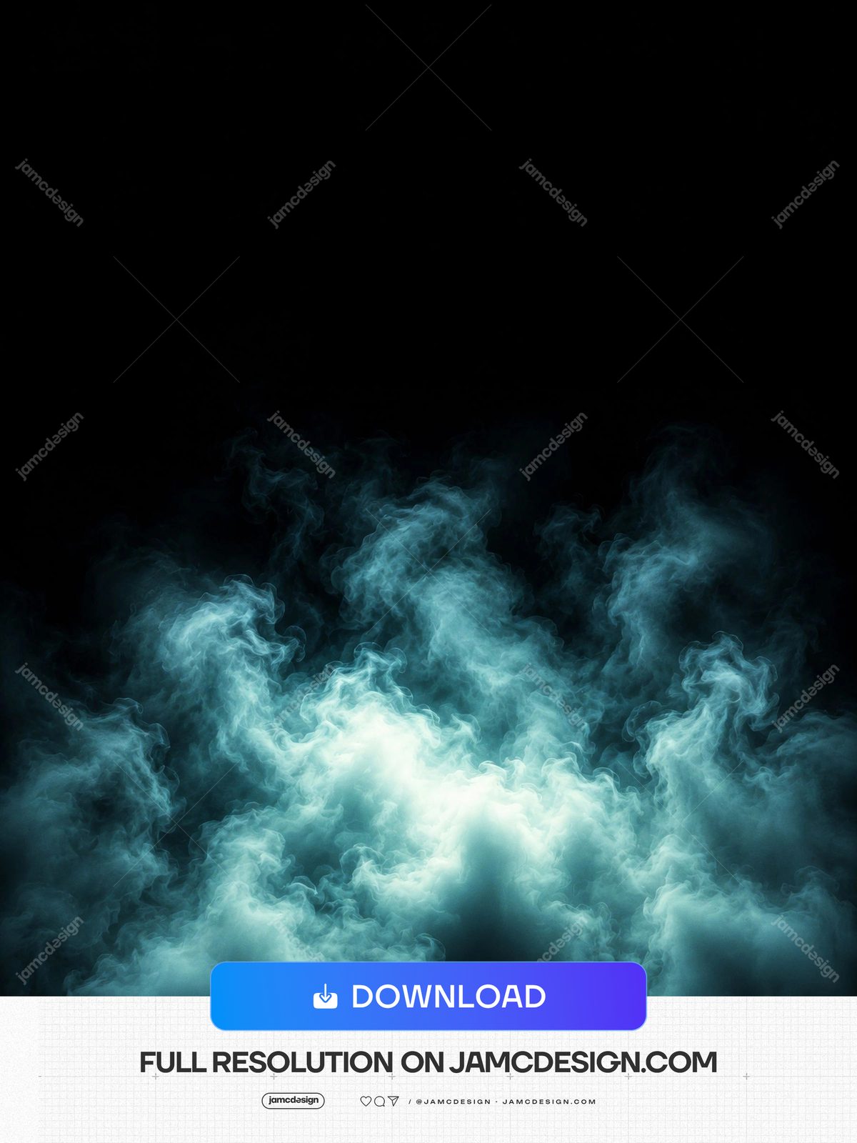 Bright Teal Smoke Clouds Dark Background Vertical Cyan Vapor Glow. This JPG overlay texture shows luminous teal smoke clouds billowing across a nearly black — Additional preview