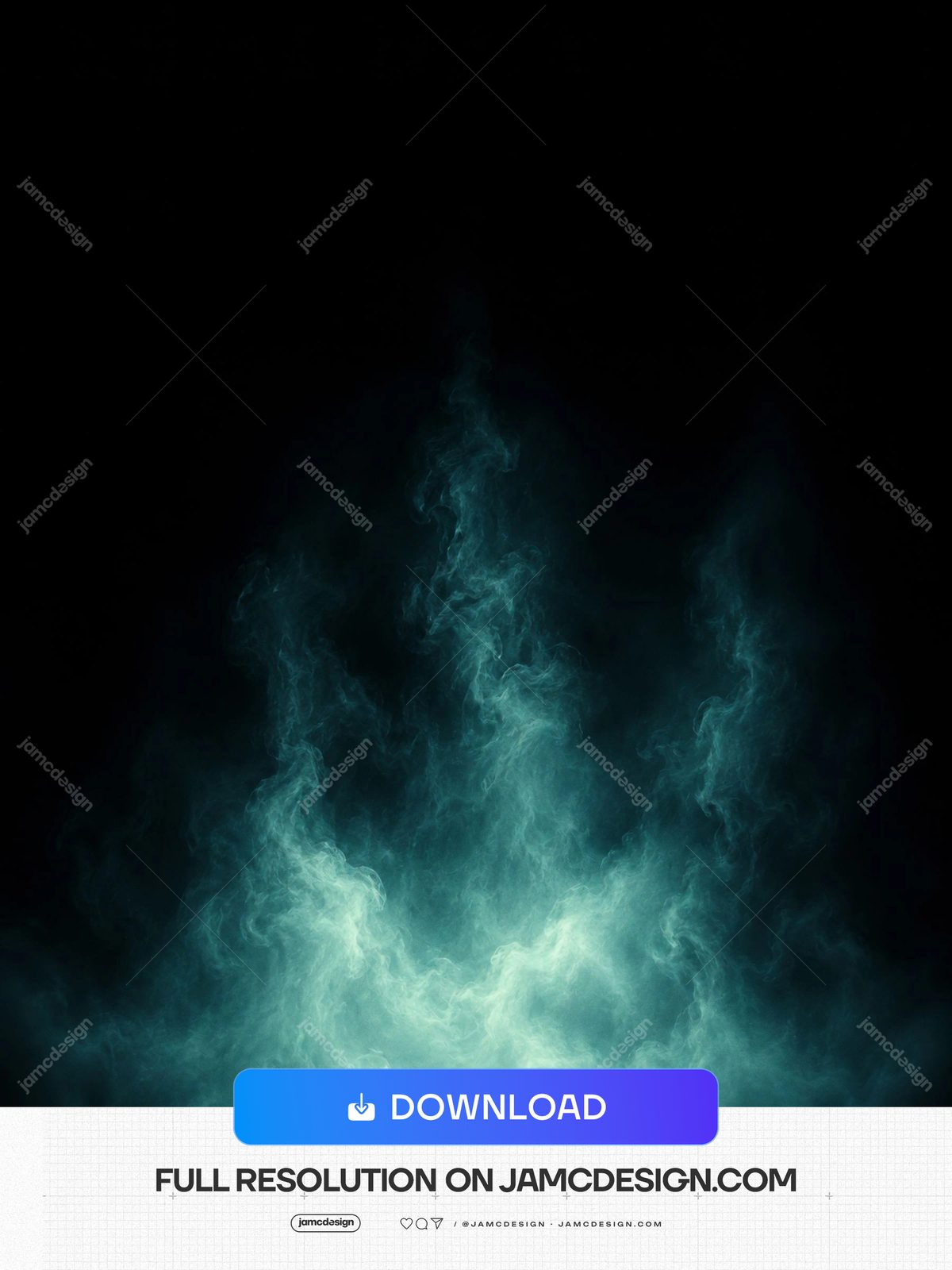 Glowing Teal Smoke Plume Dark Background Vertical Cyan Vapor Glow. This JPG overlay texture shows a luminous teal smoke plume rising from a black background — Additional preview