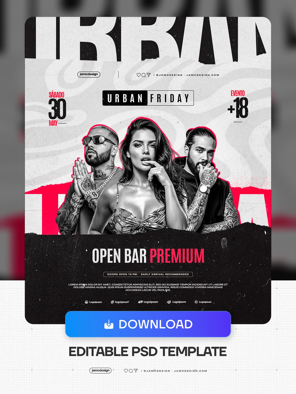 Urban Friday Flyer Template PSD Editable. Editable PSD template for an urban Friday night social flyer — Additional preview