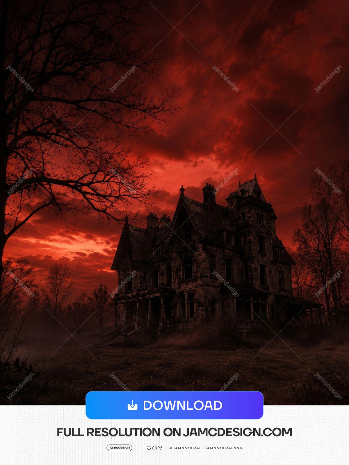 Crimson Haunted Mansion Halloween Dark House Background. Crimson haunted mansion background supplied as a JPG — Additional preview