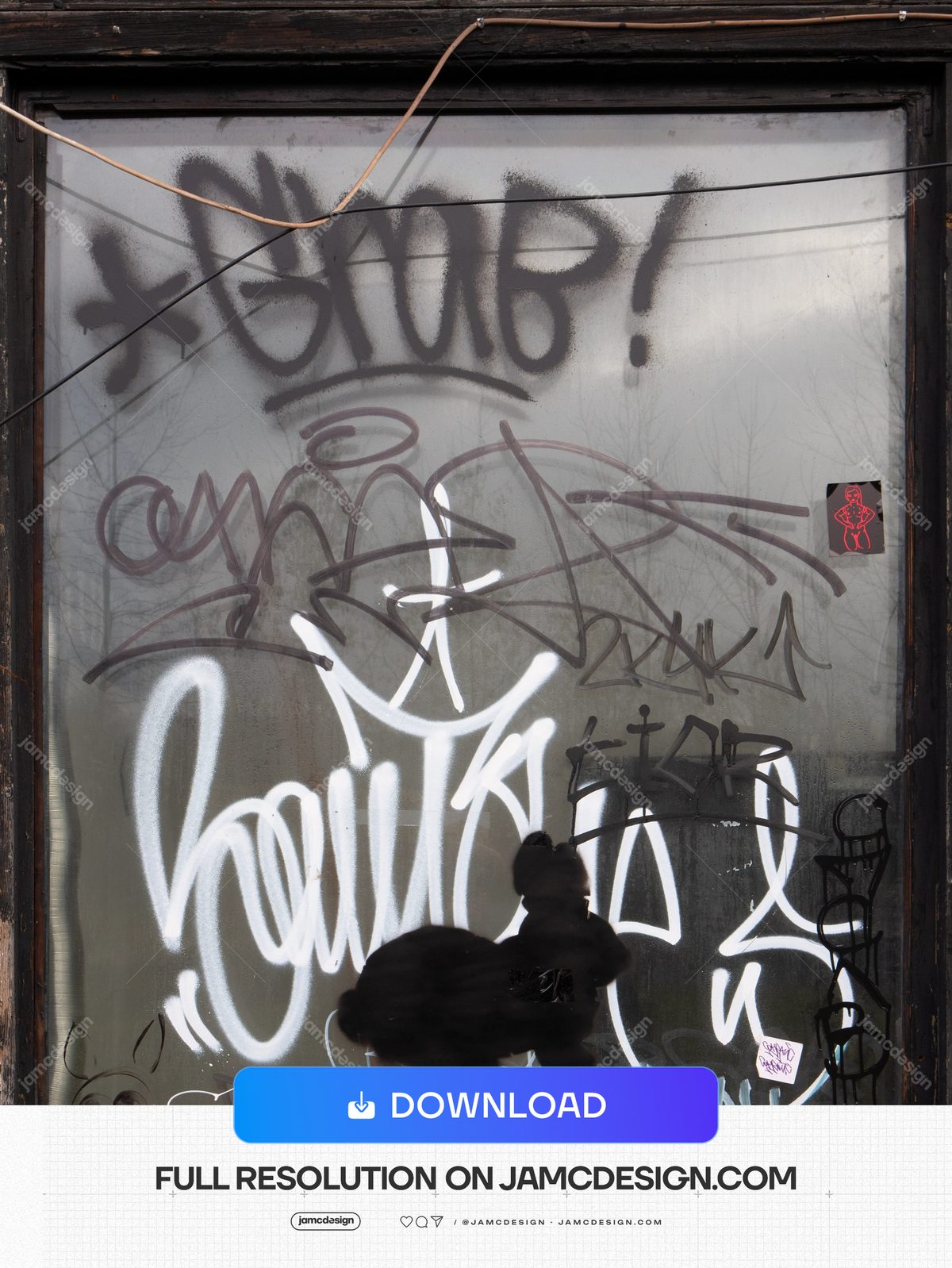 Graffiti On Glass Pane Texture PNG. This PNG texture shows layered graffiti marks across a weathered concrete wall — Additional preview