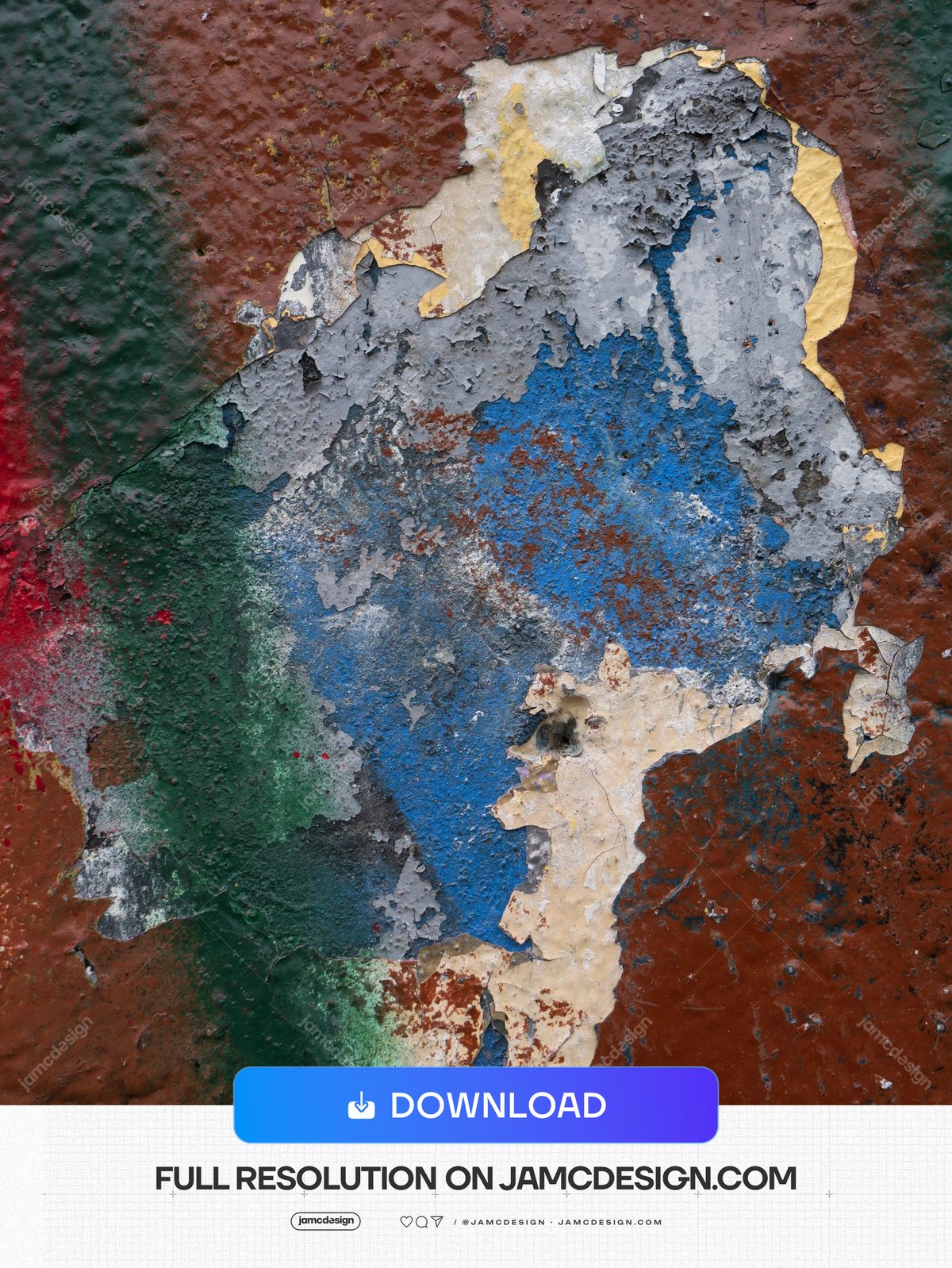 Multicolor Peeling Paint Wall Texture PNG. This PNG texture captures the appearance of peeling blue, green, rust red — Additional preview