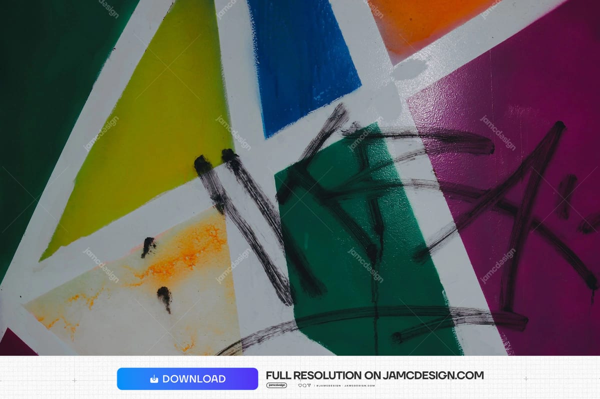Abstract Color Block Texture With Black Brush Marks. Download this JPG texture of overlapping geometric color blocks and loose black brush marks — Additional preview