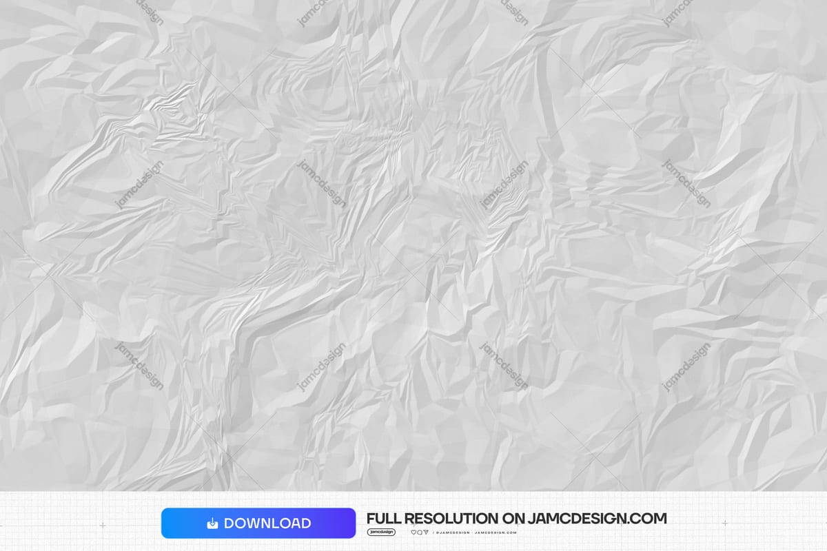 White Crumpled Paper Texture. This JPG texture features pale white paper covered in dense crumples, sharp folds and fine creases — Additional preview