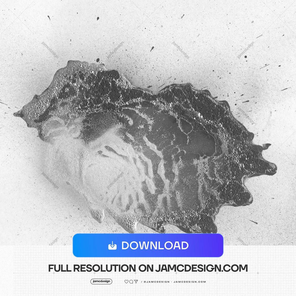 Monochrome Ink Splash Paper Texture PNG. A grayscale PNG texture shows a broad ink splash across speckled white paper, with mottled edges and flowing — Additional preview