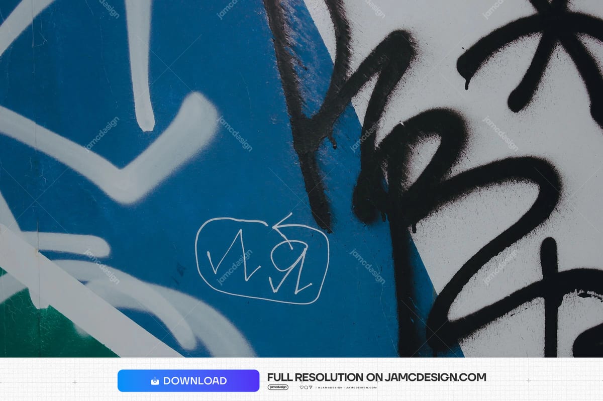 Blue Wall Texture With Black And White Graffiti. Download this JPG texture of a blue urban wall covered with bold black and white graffiti — Additional preview