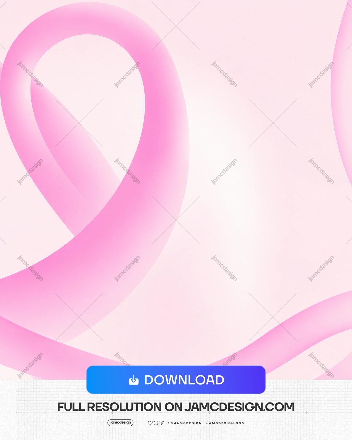 Sweeping Pink Awareness Ribbon Background PNG. This PNG background shows a large pastel pink awareness ribbon sweeping across a pale blush field — Additional preview