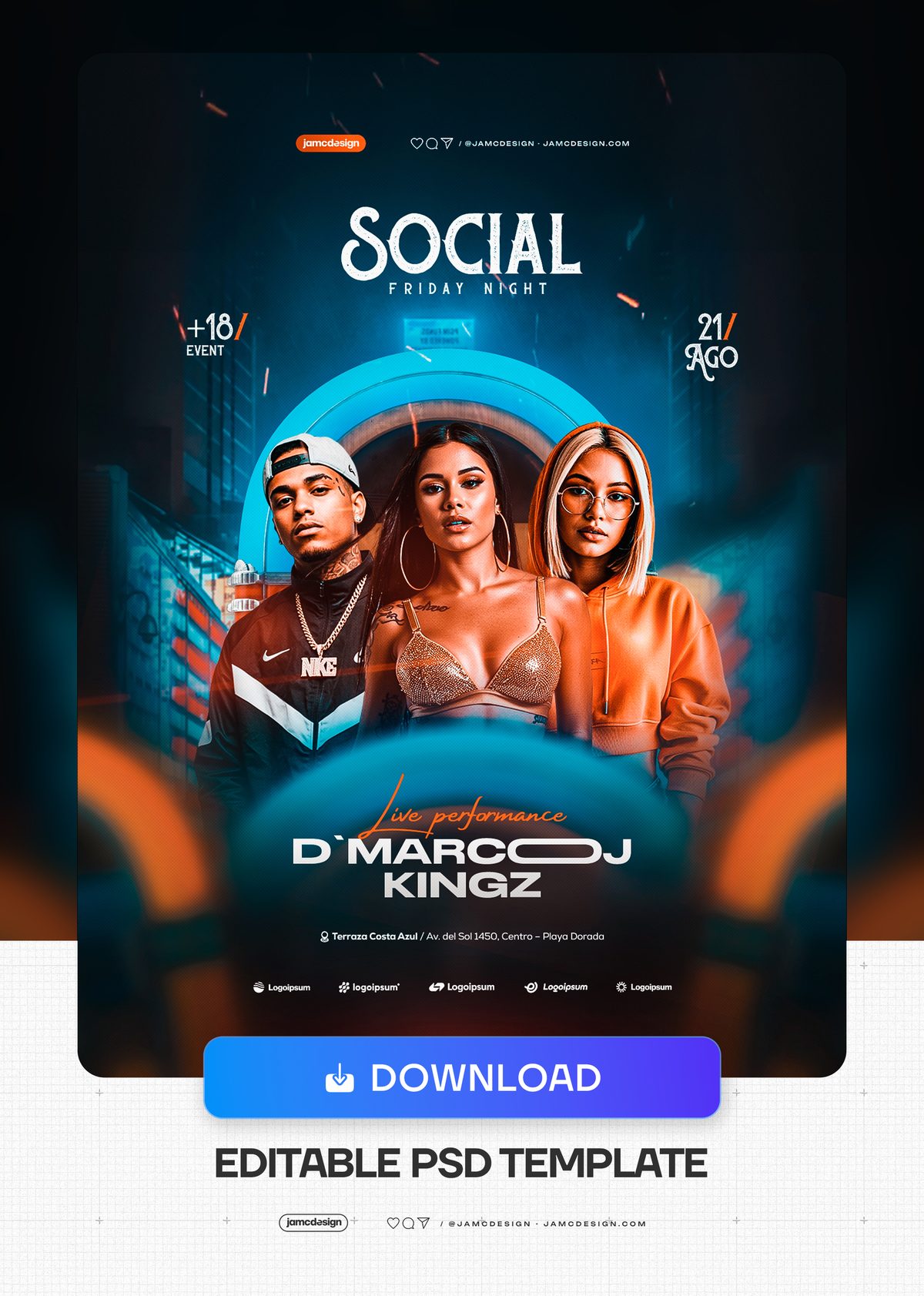 Social Friday Night Flyer Template PSD Editable. Editable PSD event flyer template for a Friday night nightlife promotion — Additional preview