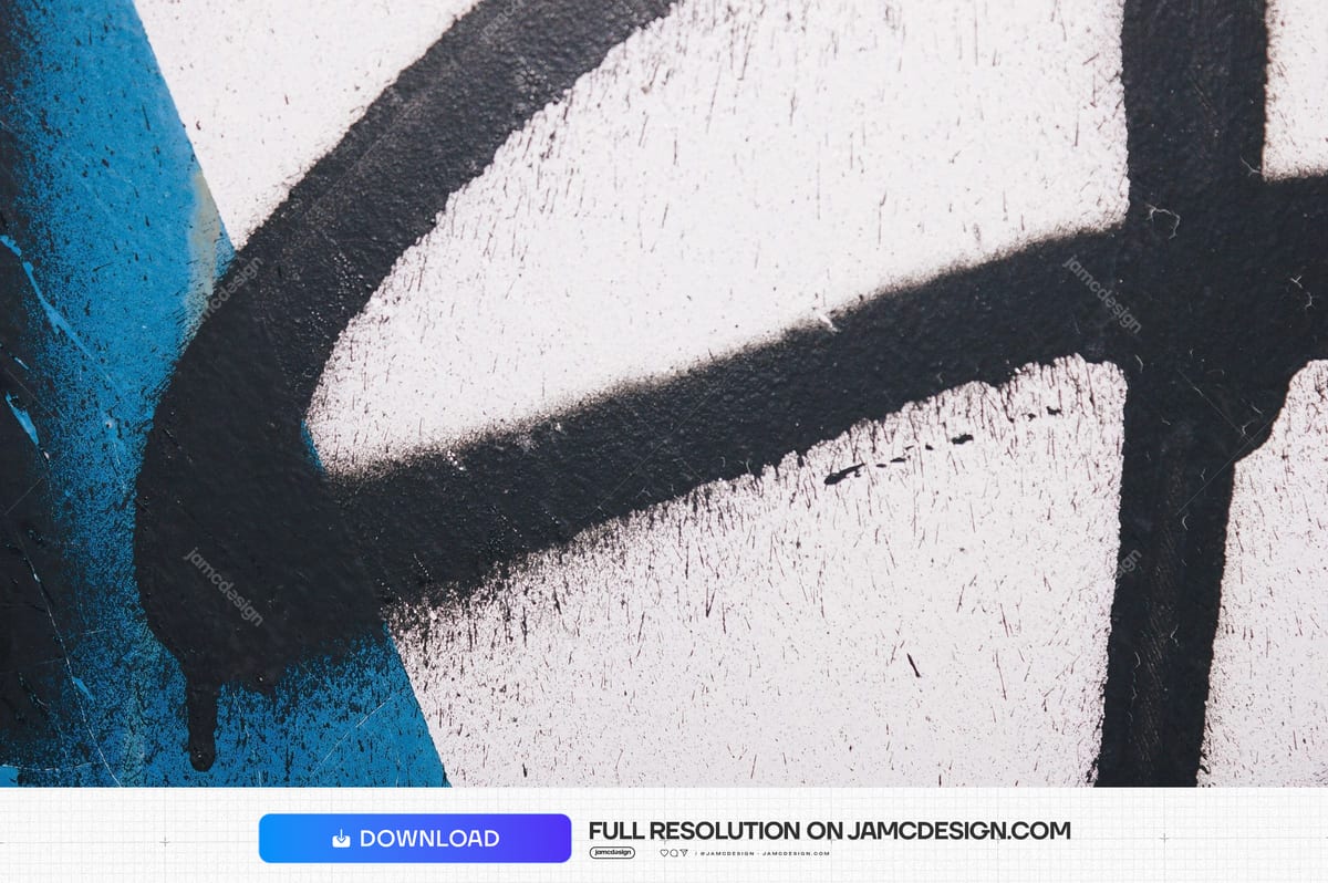 White Wall Texture With Black Graffiti And Blue Paint. This JPG texture captures a rough white wall marked with bold black graffiti and vivid blue paint — Additional preview