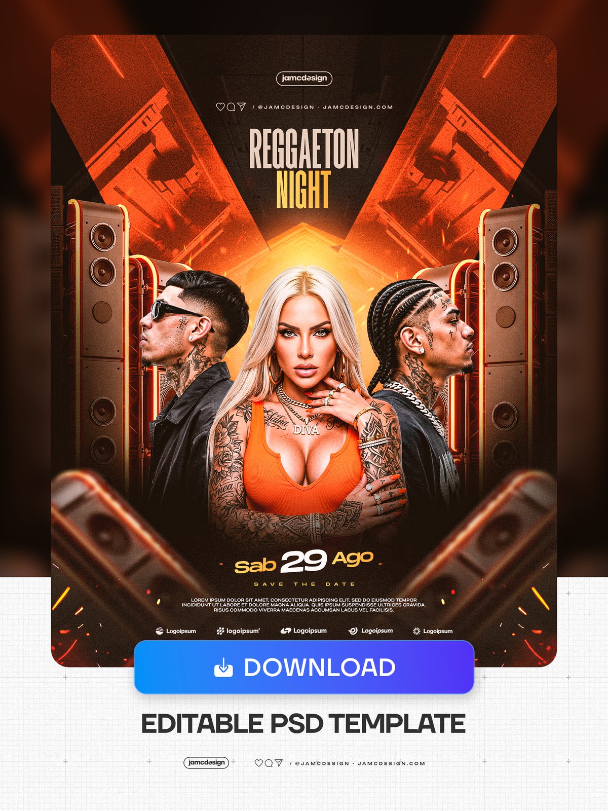 Modelo De Flyer De Festa Reggaeton Para Mídia Social PSD Editável. Modelo PSD editável para um flyer de mídia social de noite de reggaeton — Prévia adicional